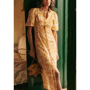 NWOT Sezane Midi Floral Linen-Blend Etia Short-Sleeve Shirt Dress